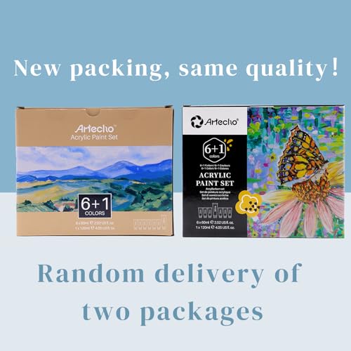 Artecho Acrylic Paint Set, 7 Primary Colors - 6x2.02oz/60ml & 1x4.05oz/120ml Titanium White Tubes, Art Craft Paints for Canvas, Rock, Wood, Fabric, Art Supplies - Image 2