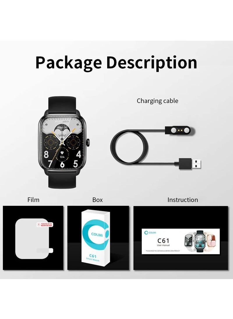 ColMi - COLMI C61 Smart Watch For Men Women Full Screen Bluetooth Calling Heart Rate Sleep Monitor 100+ Sport Models - Image 1