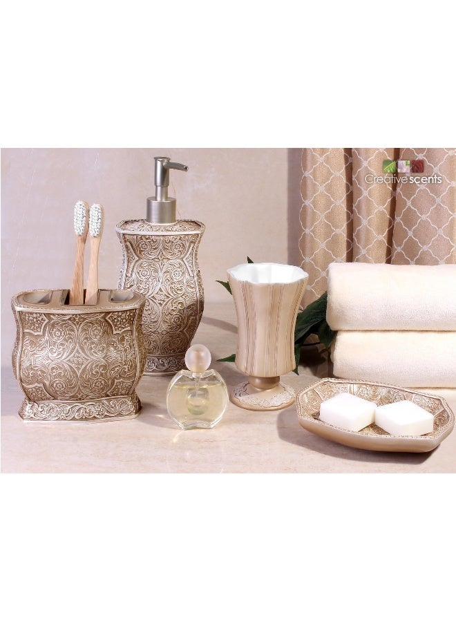 Creative Scents Victoria Beige Toothbrush Holder for Bathroom  Family Toothbrush and Toothpaste Holder  Decorative 3 Slot Toothbrush Cup Neatly Holds Multiple Toothbrushes and Toothpaste - Image 3