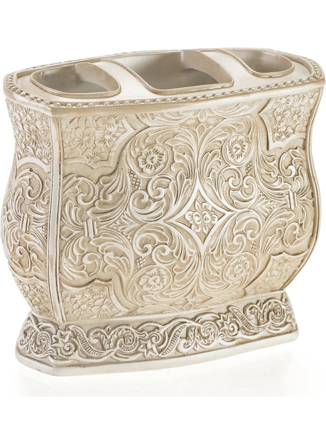 Creative Scents Victoria Beige Toothbrush Holder for Bathroom  Family Toothbrush and Toothpaste Holder  Decorative 3 Slot Toothbrush Cup Neatly Holds Multiple Toothbrushes and Toothpaste - Image 5