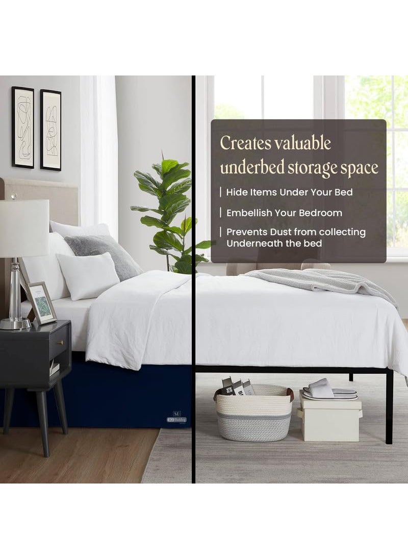 SGI bedding SGI bedding 21 Inch Drop Bed Skirt Queen Size with Platform to Stay in Place Elegant Pleated Design with Split Corners Wrinkle Resistant Fabric for Modern and Stylish Look - Navy Blue  - Image 3