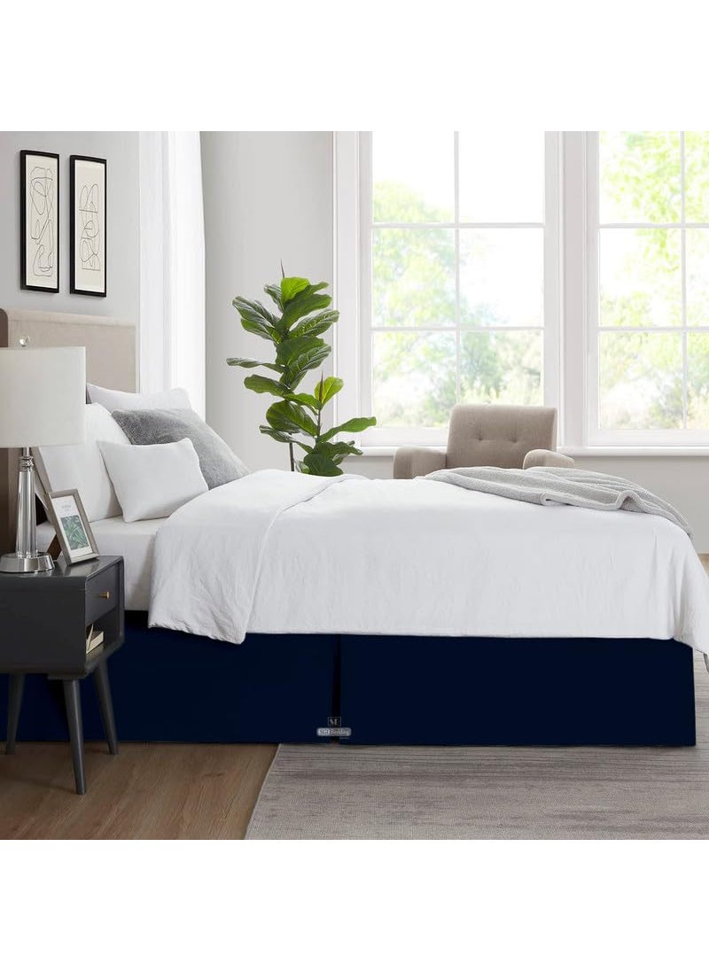 SGI bedding SGI bedding 21 Inch Drop Bed Skirt Queen Size with Platform to Stay in Place Elegant Pleated Design with Split Corners Wrinkle Resistant Fabric for Modern and Stylish Look - Navy Blue  - Image 4