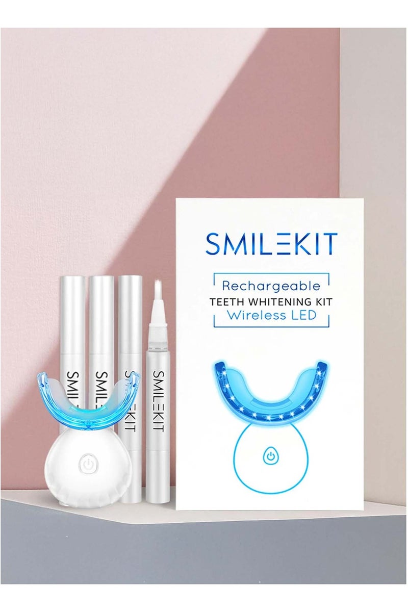 SMILEKIT Professional Teeth Whitening Kit with LED Light – 4 Whitening Pens, 35% Carbamide Peroxide – Mint Flavor – Rechargeable - Image 1
