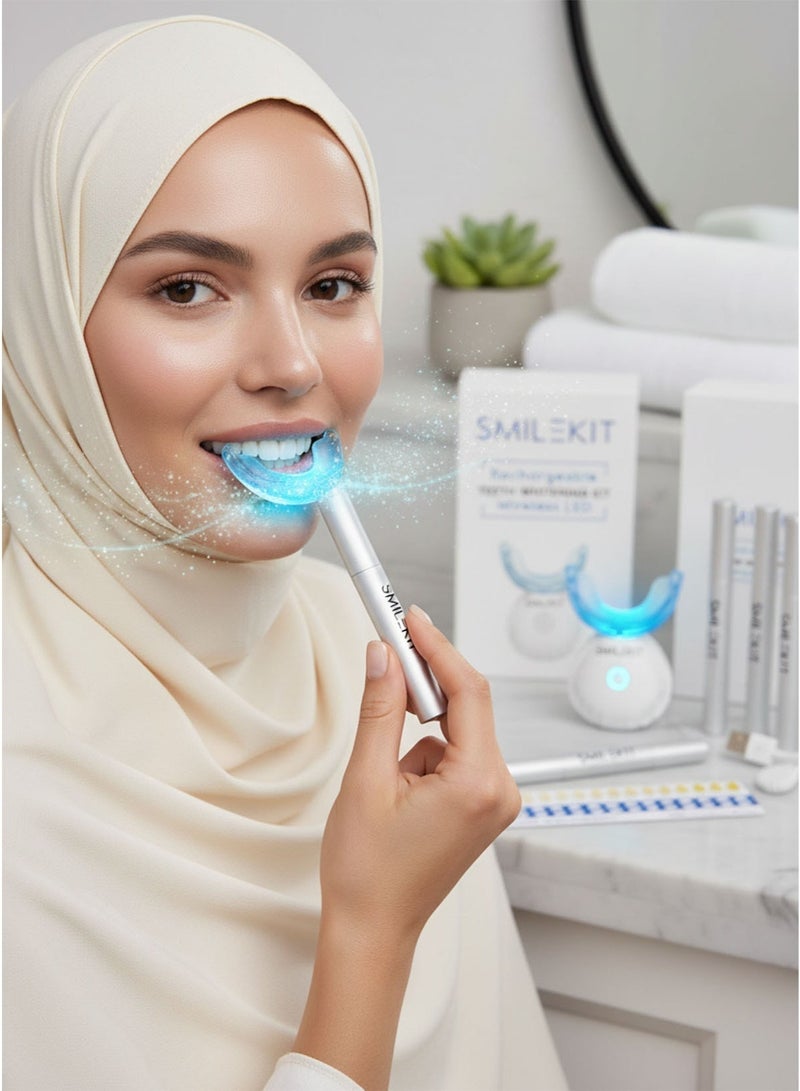 SMILEKIT Professional Teeth Whitening Kit with LED Light – 4 Whitening Pens, 35% Carbamide Peroxide – Mint Flavor – Rechargeable - Image 1
