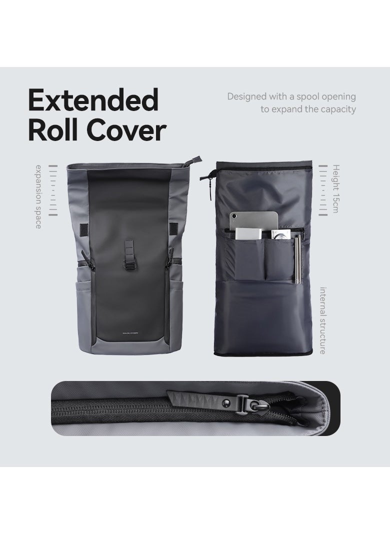 MARK RYDEN MARK RYDEN 3807 Expandable Roll Cover, Hydrophobic Fabric, Organized Storage with Stylish Design 17Inch Backpack (Black and Gray)  - Image 4
