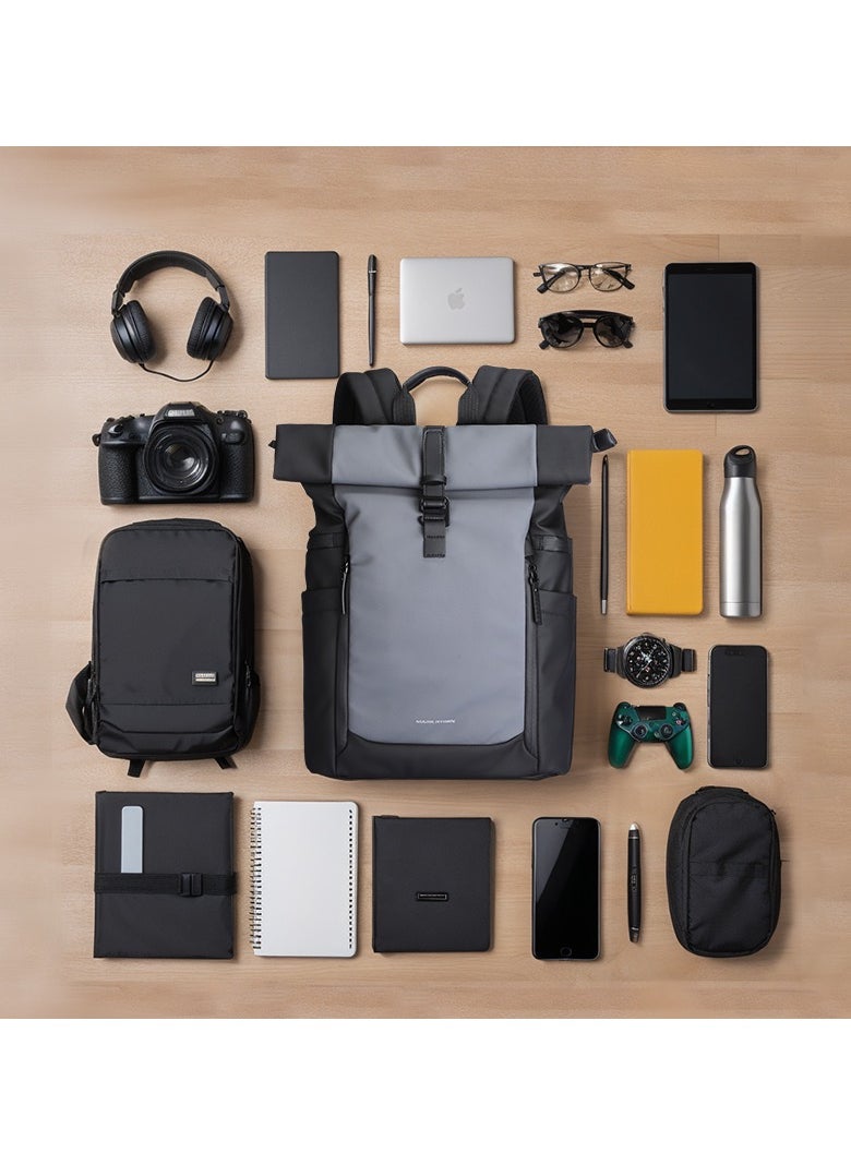 MARK RYDEN - MARK RYDEN 3807 Expandable Roll Cover, Hydrophobic Fabric, Organized Storage with Stylish Design 17Inch Backpack (Black and Gray) - Image 1