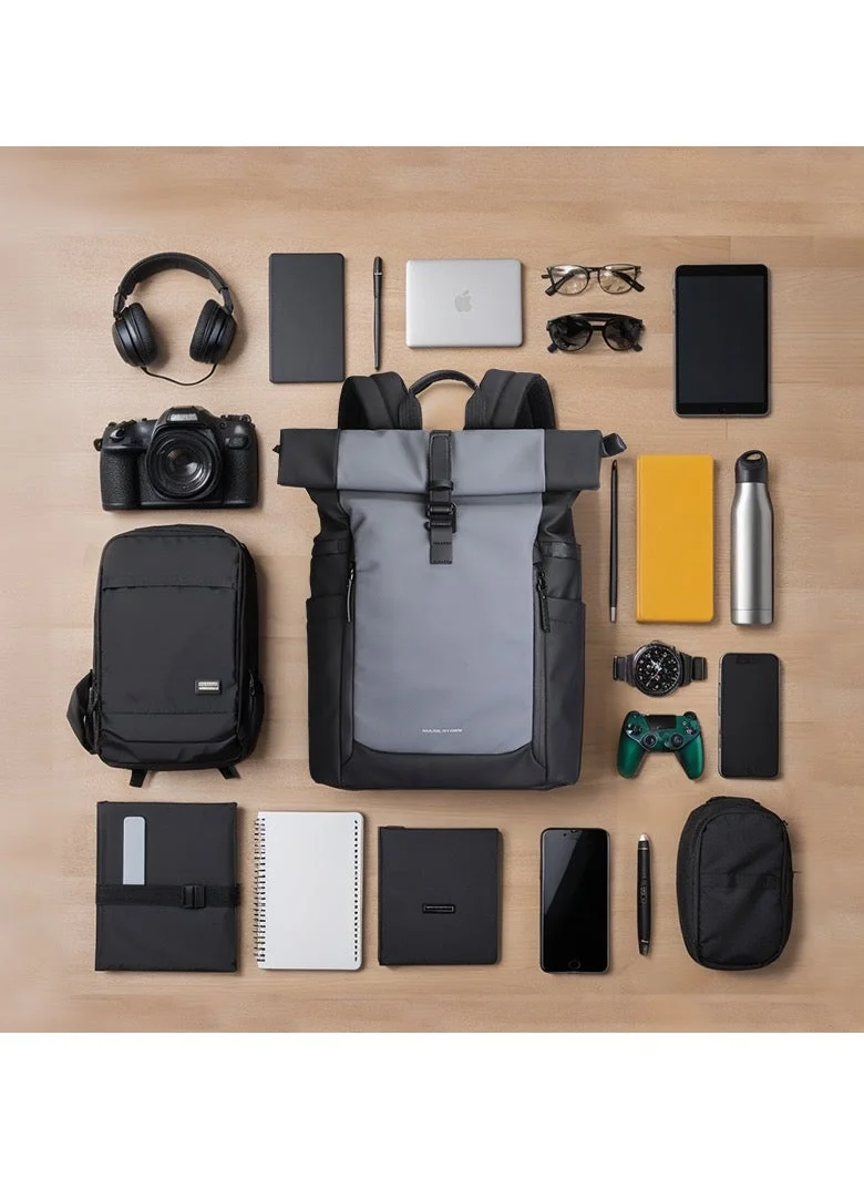 Mark Ryden  MARK RYDEN 3807 Expandable Roll Cover, Hydrophobic Fabric, Organized Storage with Stylish Design 17Inch Backpack (Black and Gray)  | Best Price UAE
