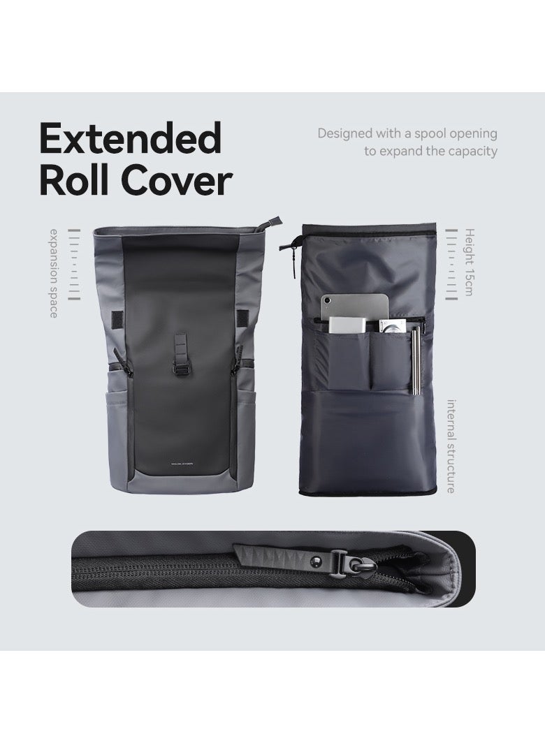 MARK RYDEN 3807 Expandable Roll Cover, Hydrophobic Fabric, Organized Storage with Stylish Design 17Inch Backpack (Black and Gray) - Image 5