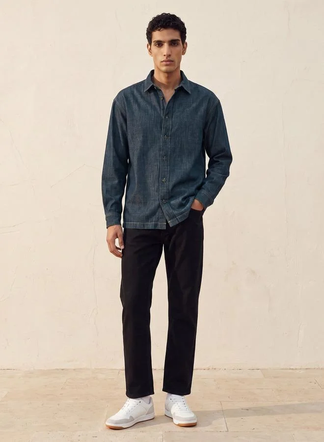 Lee Cooper BLUE Lee Cooper Regular Fit Collared Long Sleeves Shirt for Men | Best Price UAE