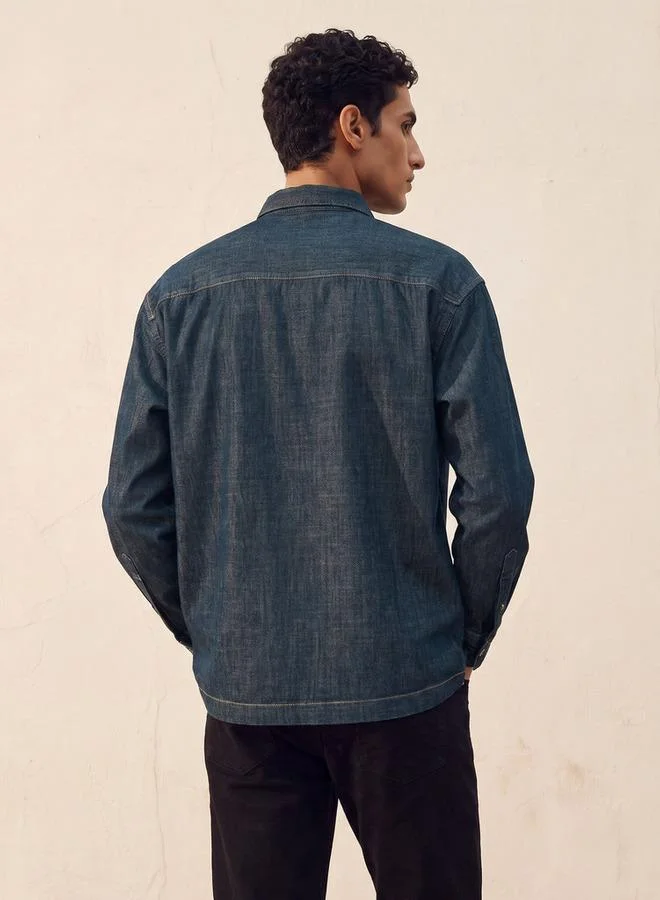 Lee Cooper BLUE Lee Cooper Regular Fit Collared Long Sleeves Shirt for Men | Best Price UAE