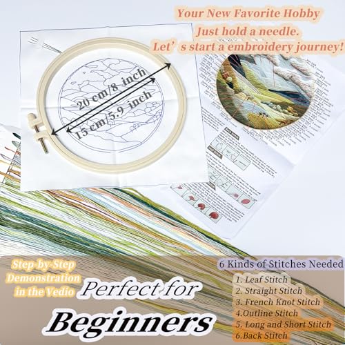 FONNUY Embroidery Kit for Beginners, Nature Hills Landscape Pre-Stamped Pattern Kits for Adults with Hoop, Easy to Follow Color Thread Needlework, 8'' Hoop (Rolling Mountains) - Image 5