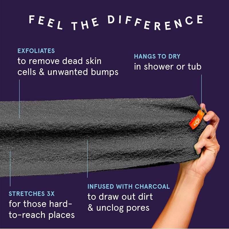 Clean Logic Body Exfoliating Cloth, Stretchy Detox Charcoal Infused Exfoliator Bath and Shower Washcloths, Reusable Daily Skincare Tool, 3 Count Value Pack - Image 2