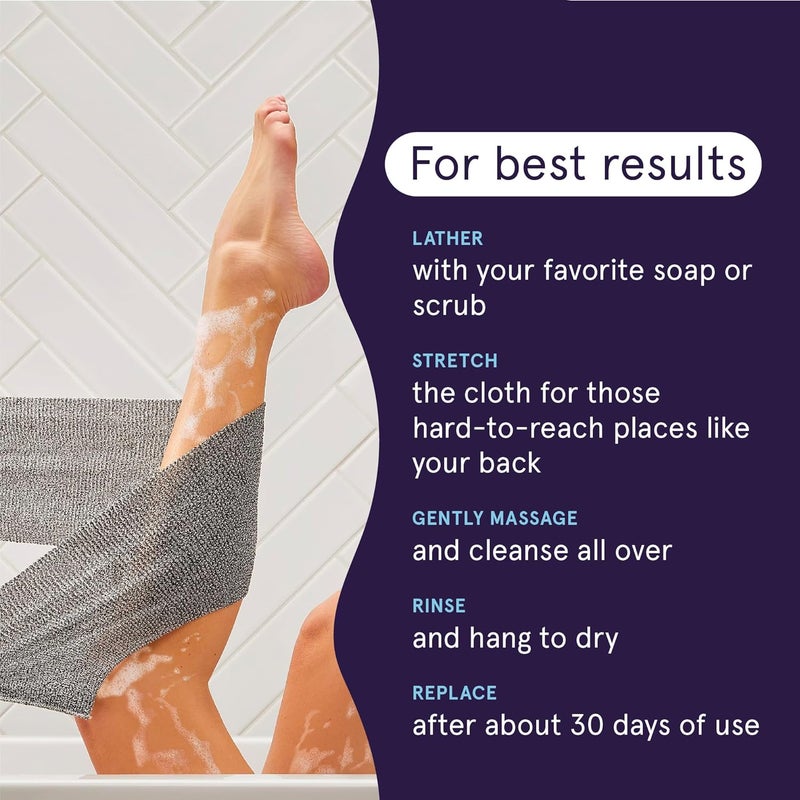 Clean Logic Body Exfoliating Cloth, Stretchy Detox Charcoal Infused Exfoliator Bath and Shower Washcloths, Reusable Daily Skincare Tool, 3 Count Value Pack - Image 4