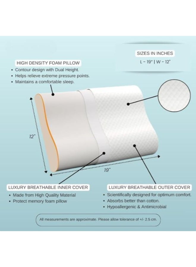Memory Foam Cervical Pillow Set – Contour Orthopedic Neck & Shoulder Support with Dual Height, Removable Cover, Standard Size Pack - Image 4