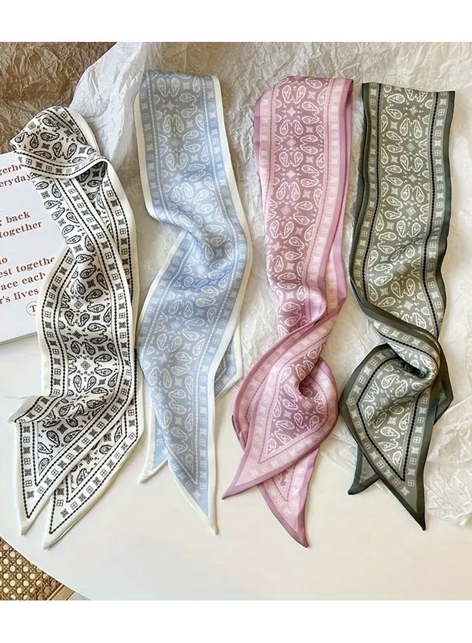 Set of 4  Hair Scarves, Featuring Bow Ties for Ponytails, Neck Scarves, And Polyester Purse Scarves for Decorative Purposes, Fashionable Hair Accessories for Women And Girls.