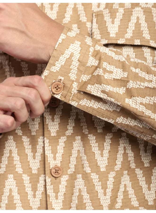بيونغ Sand Brown Chevron Printed Shacket