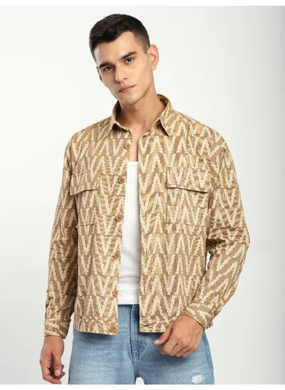 Beyoung Sand Brown Chevron Printed Shacket