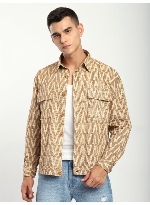 Sand Brown Chevron Printed Shacket