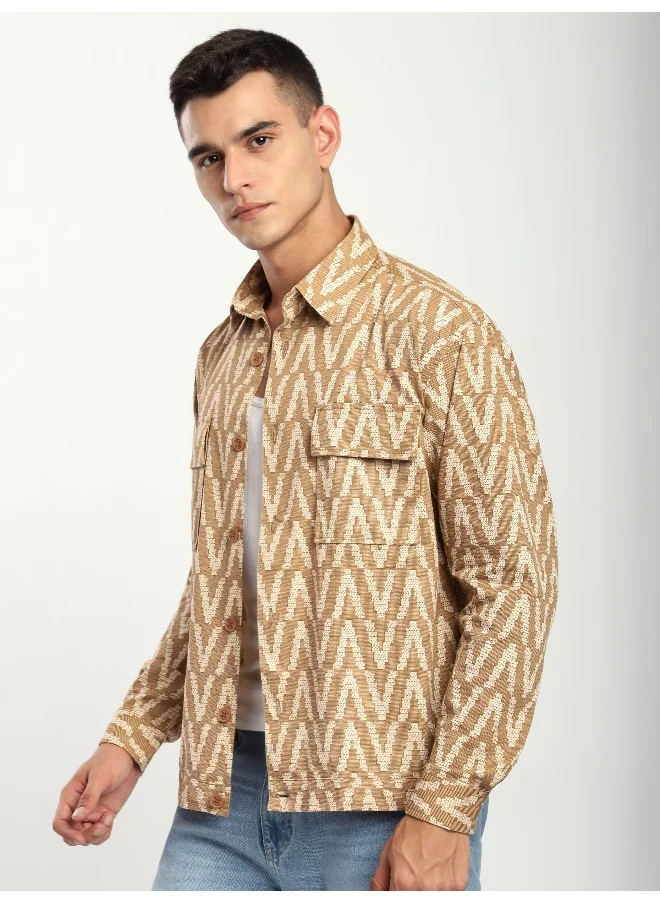 بيونغ Sand Brown Chevron Printed Shacket