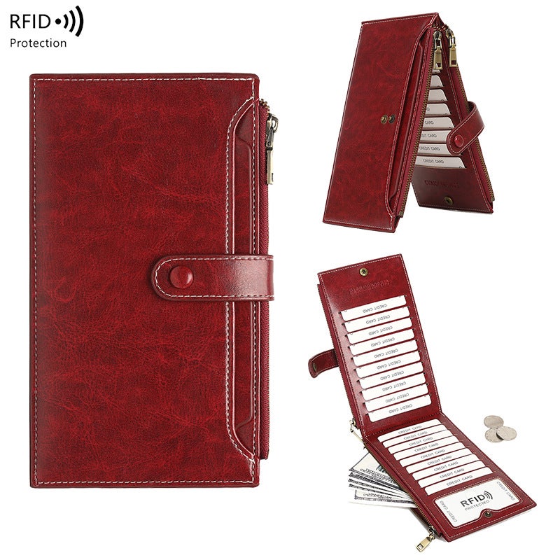 Women's PU Long Large Capacity Passport Holder Wallet with Zipper - Image 2