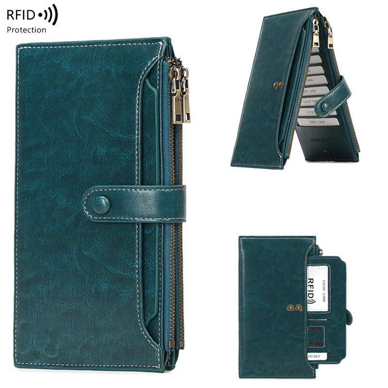 Women's PU Long Large Capacity Passport Holder Wallet with Zipper - Image 1