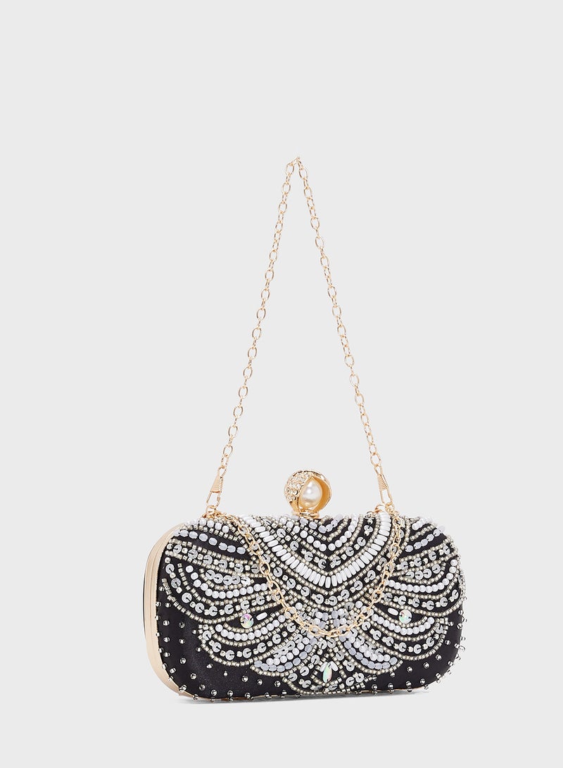 Ella Limited Edition Silver Detailed Embellished Clutch - Image 3