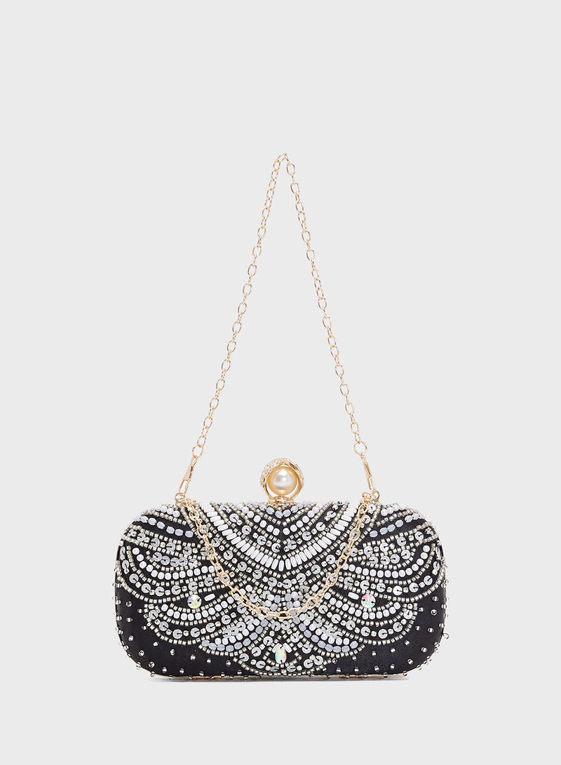 Ella Limited Edition Silver Detailed Embellished Clutch - Image 1