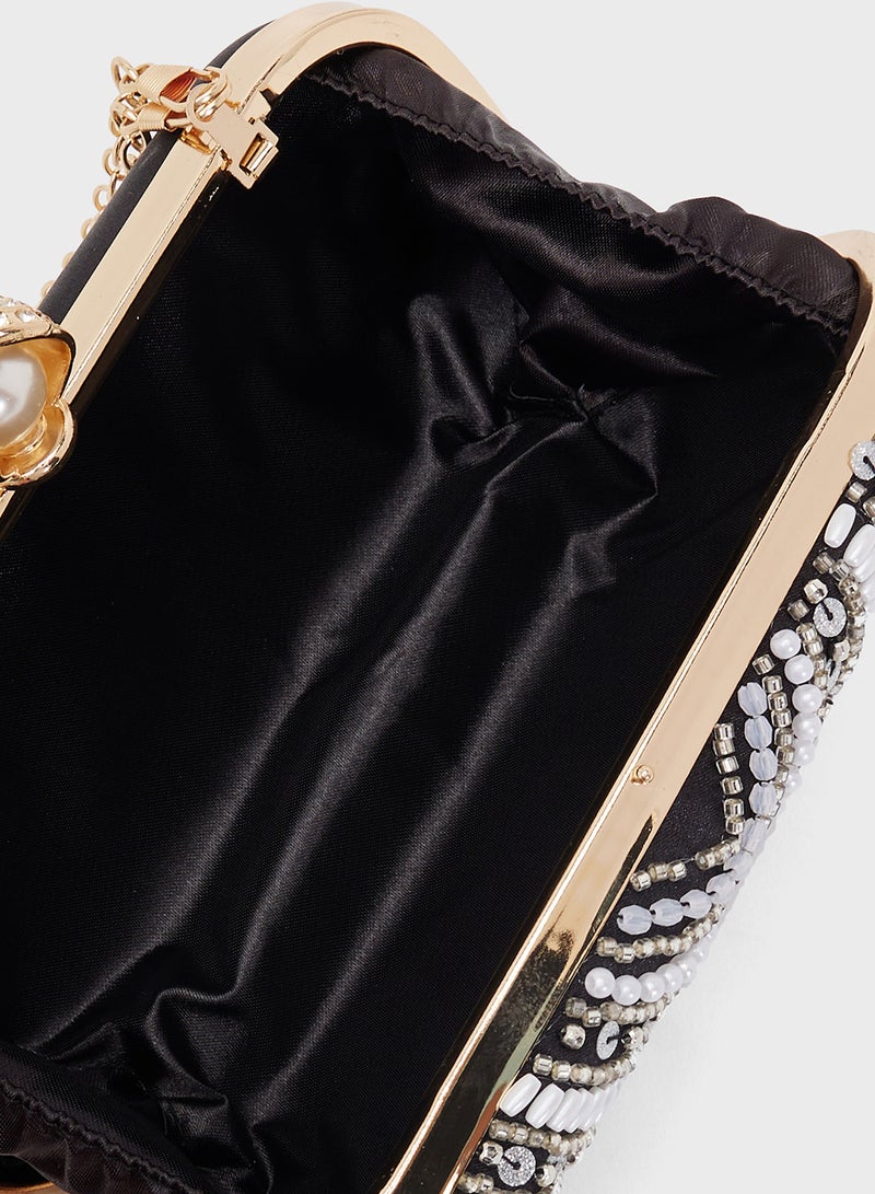 Ella Limited Edition Silver Detailed Embellished Clutch - Image 5