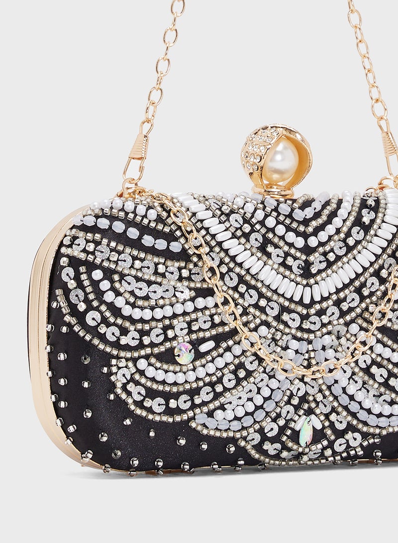 Ella Limited Edition Silver Detailed Embellished Clutch - Image 4