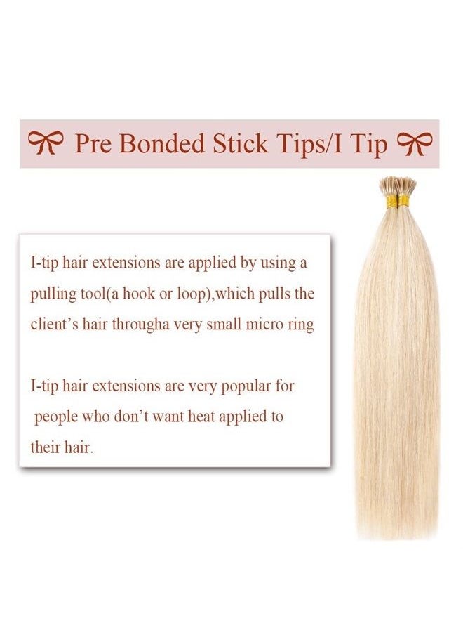 Rich Choices - 100 Strands/Pack I Tip Remy Human Hair Extensions Pre Bonded Keratin Stick In Hair Extensions Cold Fusion Hair Piece For Women Long Straight #18P613 Ash Blonde&Bleach Blonde 22'' 50g - Image 1
