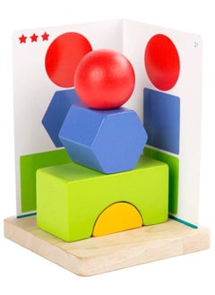 BAYBEE Wooden Geometry Shape Stacking Blocks For Kids Toys, Montessori Shape Sorting Blocks With Patterns, Colors And Shapes Early Learning Educational Stacking Toys For Children 3+Years Boys Girls  - Image 1