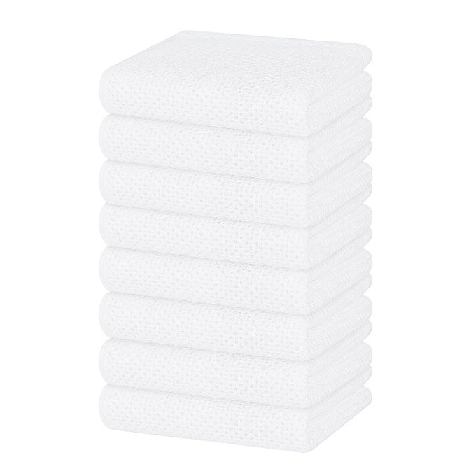 100 COTTON WAFFLE WEAVE KITCHEN DISH TOWELS ULTRA SOFT ABSORBENT QUICK DRYING CLEANING TOWEL 13 X 28 INCHES 8PACK WHITE