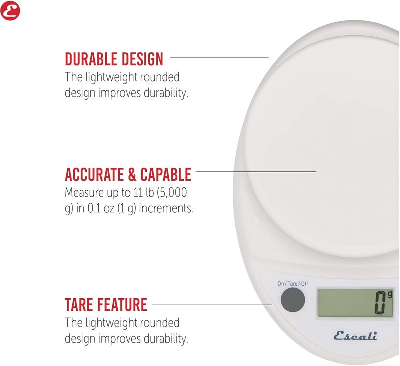 Escali Primo Digital Food Scale Multi-Functional Kitchen Scale and Baking Scale for Precise Weight Measuring and Portion Control, 8.5 x 6 x 1.5 inches, White - Image 2