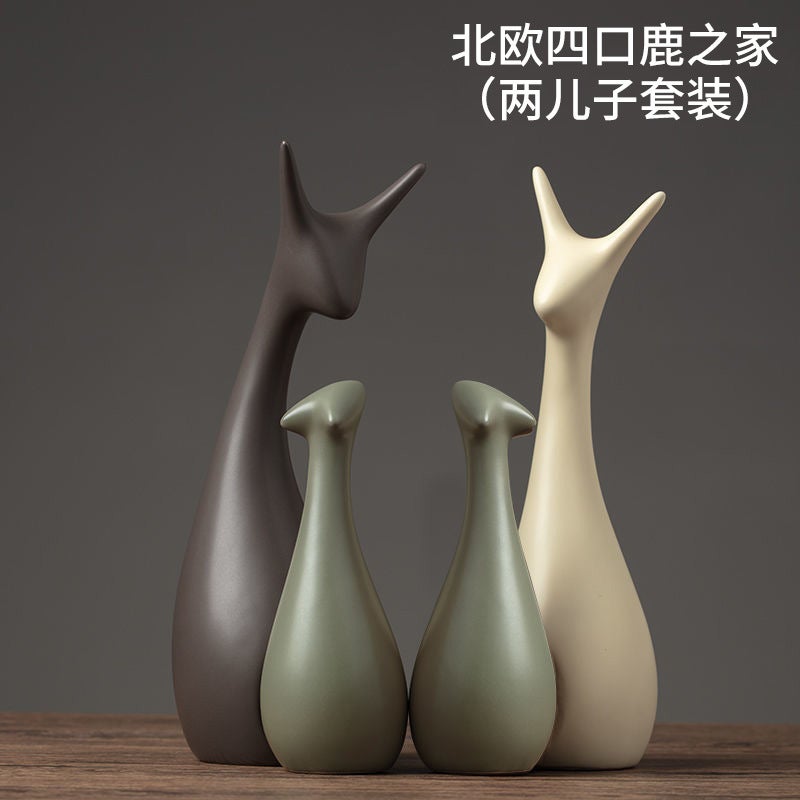 Honghe Living Room Decorations, Home Sideboard, Wine Cabinet Decorations, Ceramic Crafts, Small Gifts, Blue And White Porcelain Deer Ornaments - Image 1