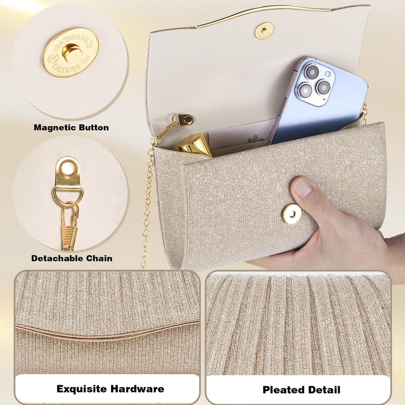 lovyoCoCo Clutch Purses for Women Formal Dressy Evening Bag Handbags Crossbody Bag for Wedding Cocktail Prom Party Elegance Charm (Champagne) - Image 5