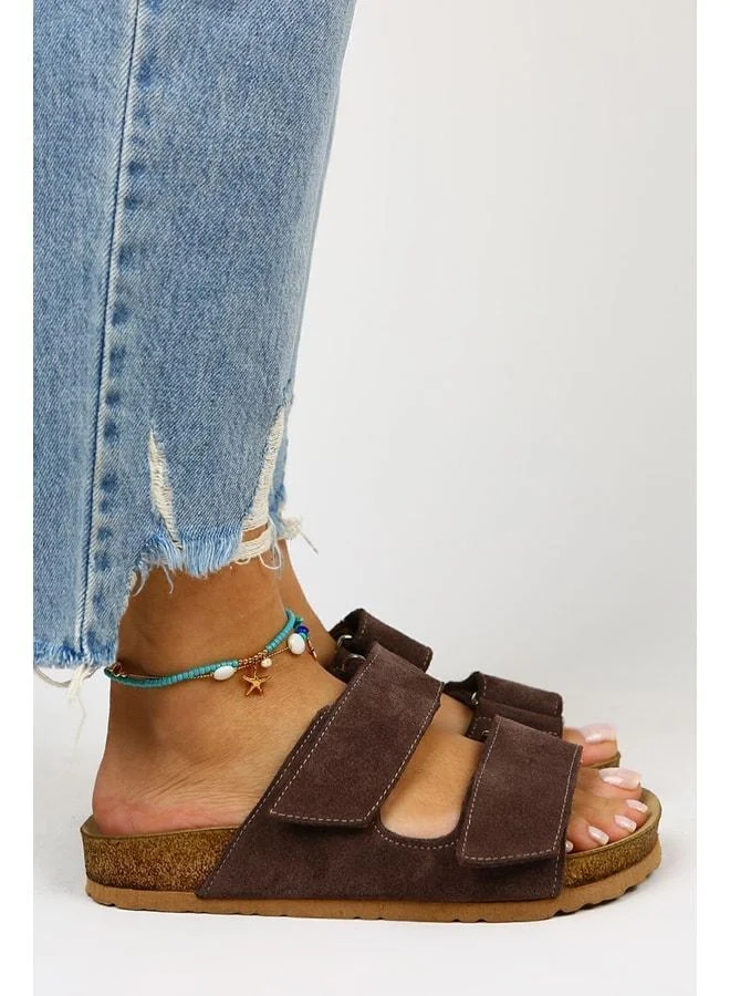 Manijero  Vina Women's Genuine Leather strap Brown Slipper for Women | Best Price UAE