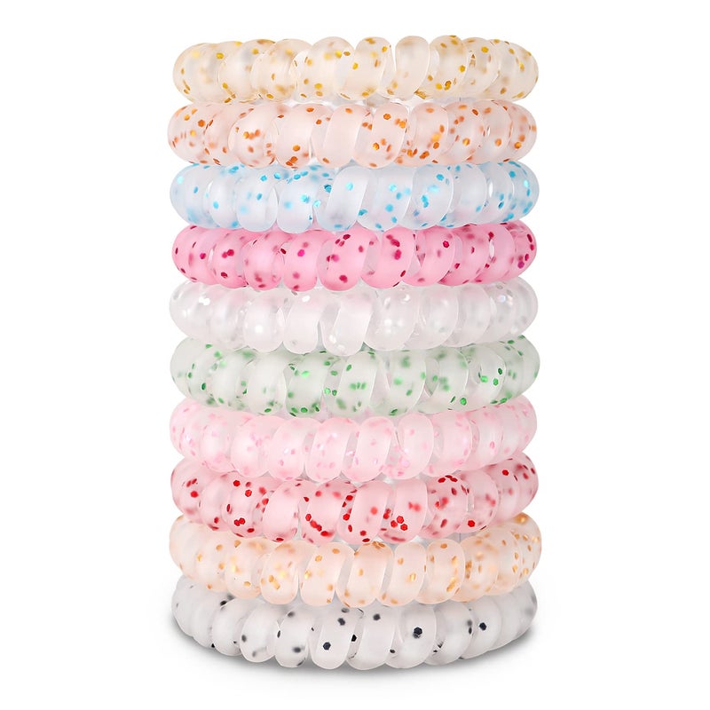10 Piece Spiral Hair Ties For Thick Hair Coil Elastics Multicolor Medium No Crease Coils Telephone Cord Plastic Ties For Women And Girls Wave Point Matte