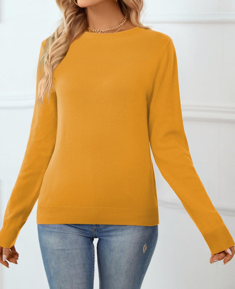 QUALFORT Women's 100% Cotton Sweater Crewneck Long Sleeve Knitted Sweaters Yellow Medium - Image 5