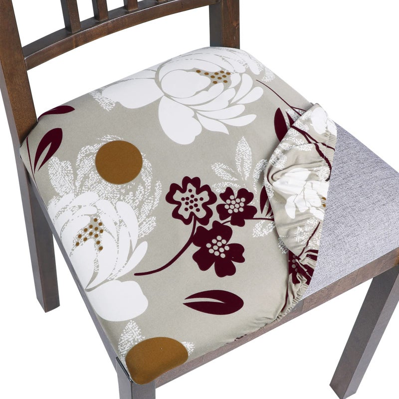 SearchI Seat Covers for Dining Room Chairs Stretch Printed Chair Seat Covers Set of 4 Removable Washable Upholstered Chair Seat Protector Cushion Slipcovers for Kitchen OfficeFlowers Pattern10