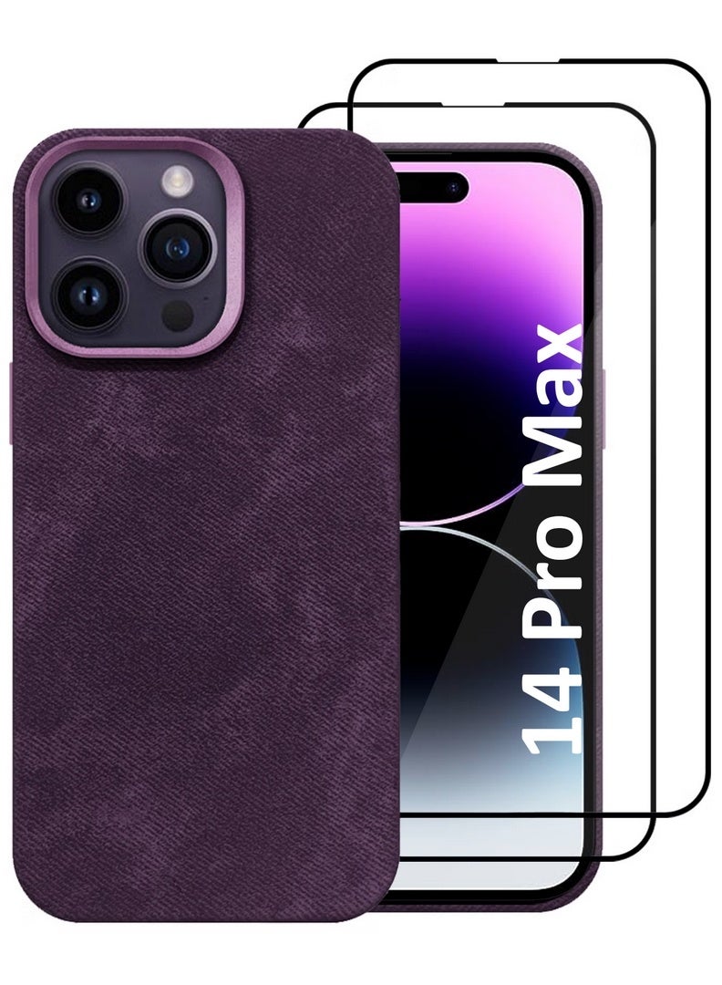 CATANES 3Packs iPhone 14 Pro Max Alcantara Case Cover Premium Quality Luxurious Soft Touch Protection with Metal Camera Frame with Two 3D Screen Protectors - Dark Purple - Image 1