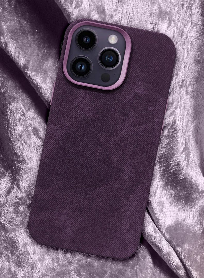 CATANES 3Packs iPhone 14 Pro Max Alcantara Case Cover Premium Quality Luxurious Soft Touch Protection with Metal Camera Frame with Two 3D Screen Protectors - Dark Purple - Image 5