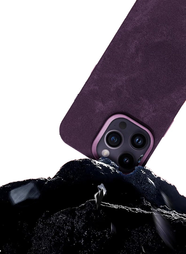 CATANES 3Packs iPhone 14 Pro Max Alcantara Case Cover Premium Quality Luxurious Soft Touch Protection with Metal Camera Frame with Two 3D Screen Protectors - Dark Purple - Image 4