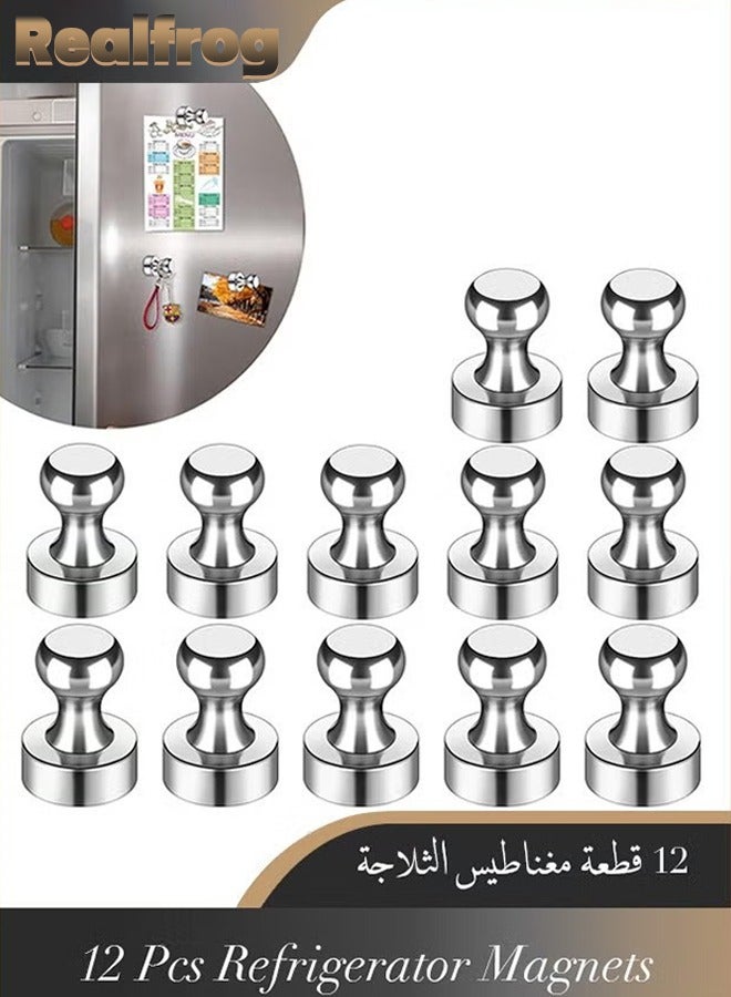 Realfrog 12 Pieces Fridge Magnets, Refrigerator Magnets Magnetic Push Pins, Push Pin Magnet for Kitchen, Office, School, Whiteboard, Brushed Nickel - Image 1