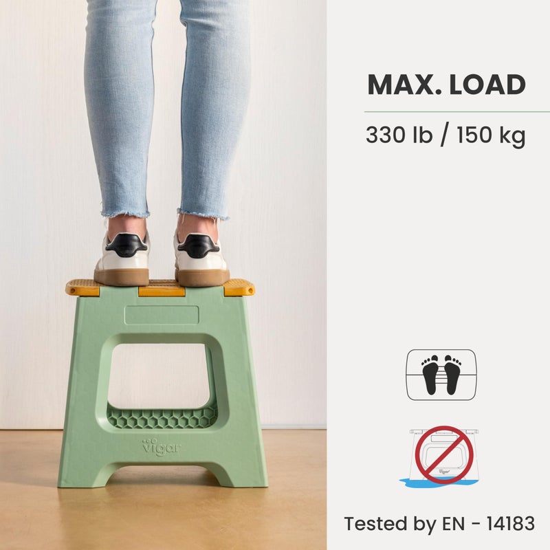Vigar Compact Step Stool Foldable, 12-1/2-inch Step Stools for Adults up to 330 Pound, Lightweight Stool, Non-Slip Folding Step Stool, Bamboo Print on Top, Vintage Green - Image 5