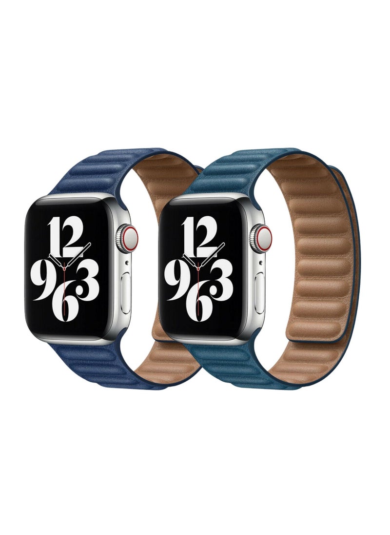 YOMNA For Apple Watch Leather Link Band Strap iWatch Series 40/44/41/45mm Midnight Blue Strap with Cape Cod Blue Strap  - Image 1