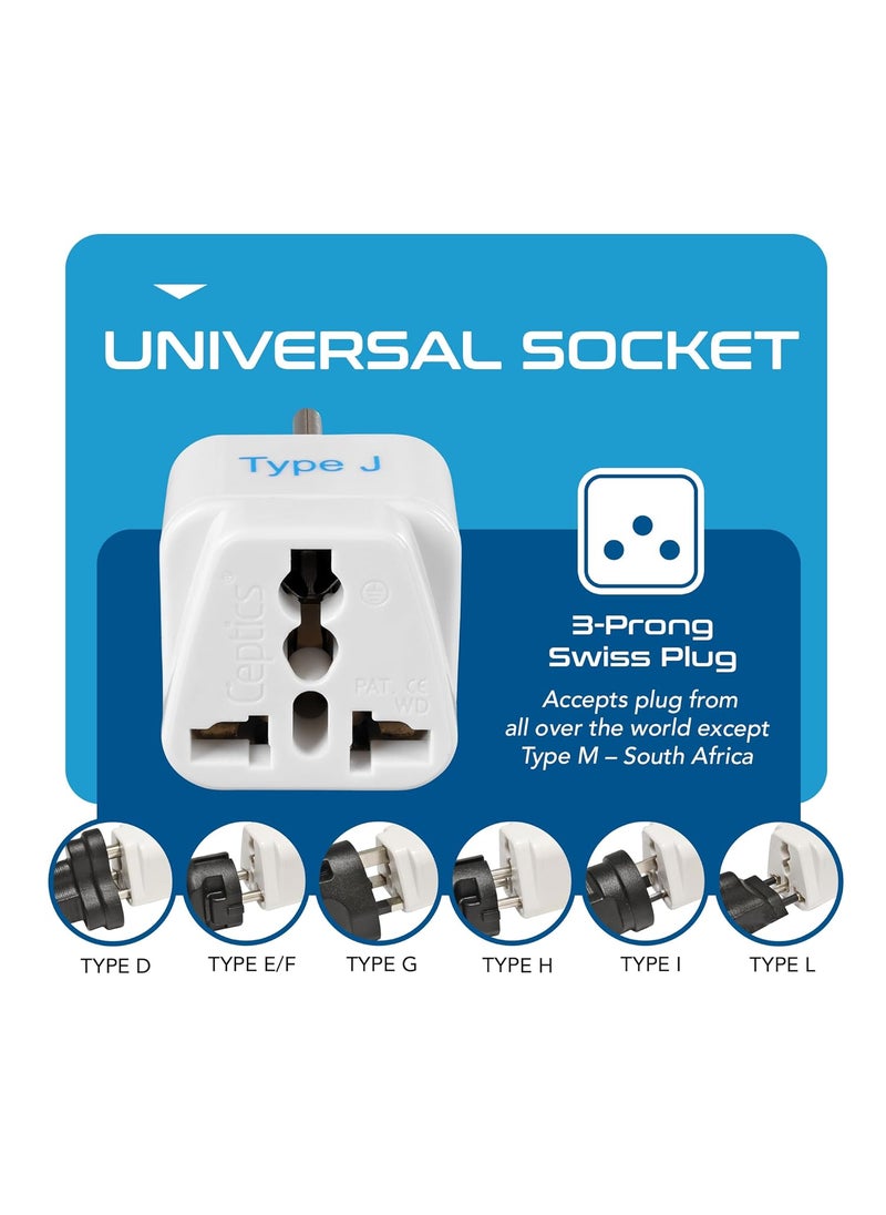 Ceptics Ceptics India to Switzerland Rwanda Liechtenstein Type J Travel Adapter Plug CE Certified RoHS Compliant GP11A  - Image 5