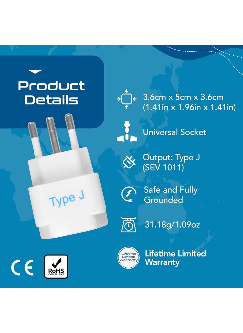 Ceptics Ceptics India to Switzerland Rwanda Liechtenstein Type J Travel Adapter Plug CE Certified RoHS Compliant GP11A  - Image 3