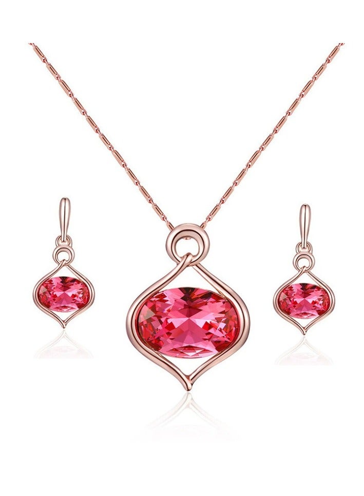 Goolsky Elegant Pink Zirconia Necklace and Earrings Set | Sparkling Crystal Jewelry for Women & Girls - Image 1