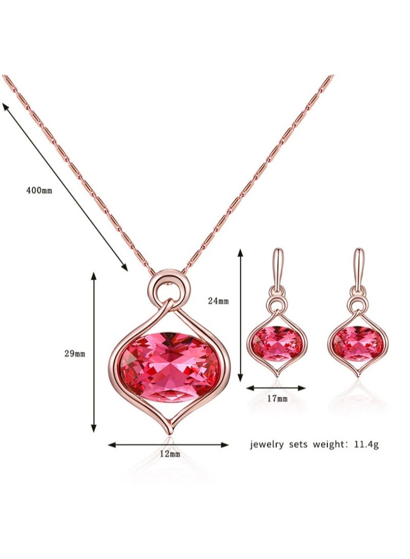 Goolsky Elegant Pink Zirconia Necklace and Earrings Set | Sparkling Crystal Jewelry for Women & Girls - Image 2