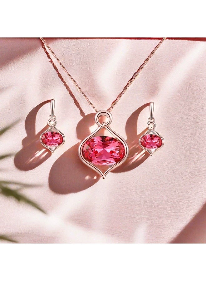 Goolsky Elegant Pink Zirconia Necklace and Earrings Set | Sparkling Crystal Jewelry for Women & Girls - Image 3